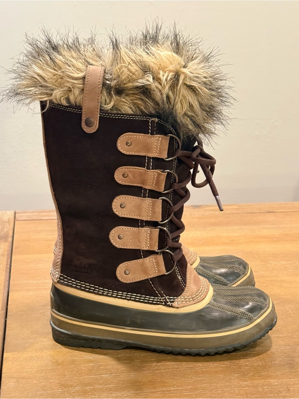 Sorel Joan of Arctic Winter Boots Waterproof Insulated Brown Suede Faux Fur Sz 8